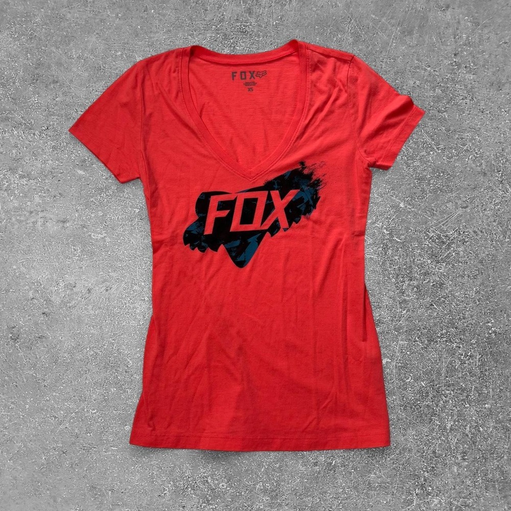 Fox Racing Womens V-Neck T-Shirt Pink Orange Logo Graphic Tee XS